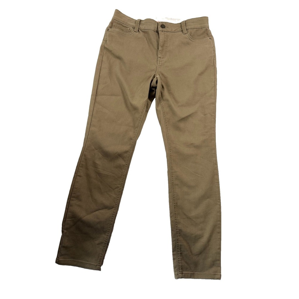 Liz Claiborne Womens Pants 14 Sara Slim Leg Mid-Rise Stretch Walnut Comfy